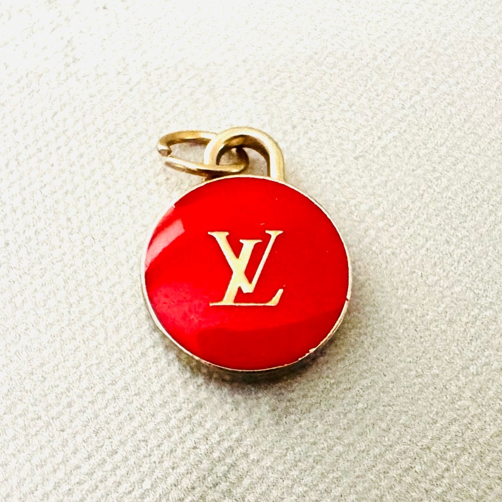 Louis Vuitton Bold Red, Gold Pastel Charm, Pendant, Upcycled Keychain, Necklace